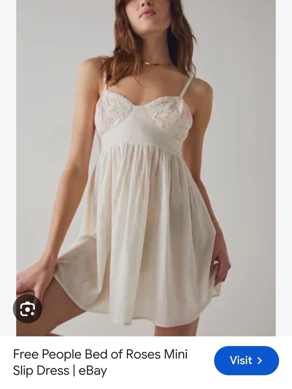 Free People Cream Mini Lace Bust Slip Dress